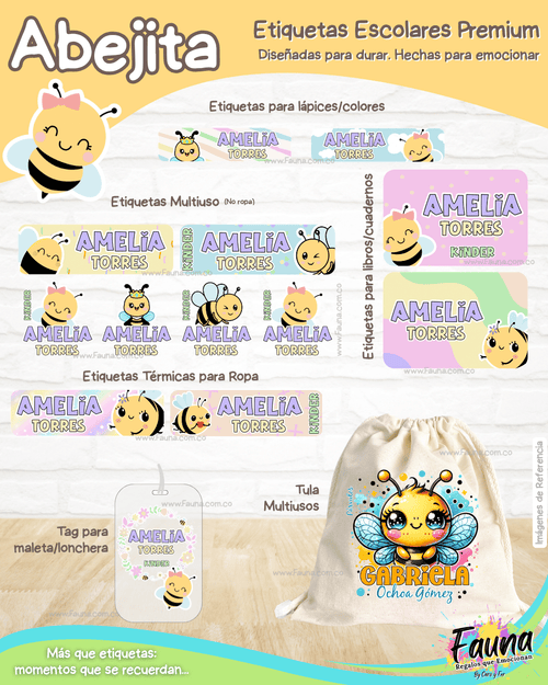 Abejita 🐝 - Etiquetas Escolares Premium Personalizadas