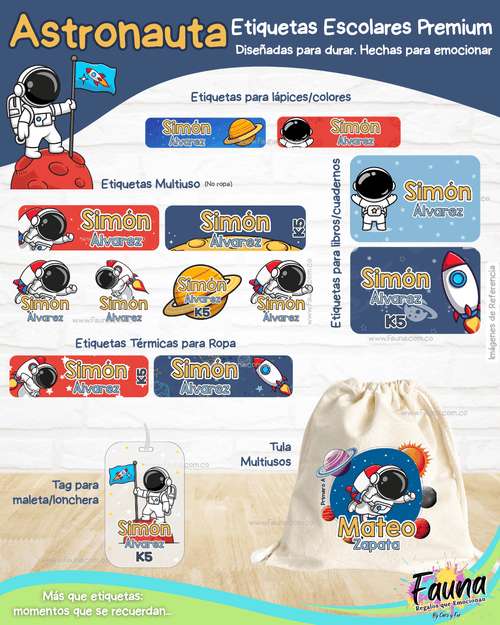 Astronauta 🚀 - Etiquetas Escolares Premium Personalizadas