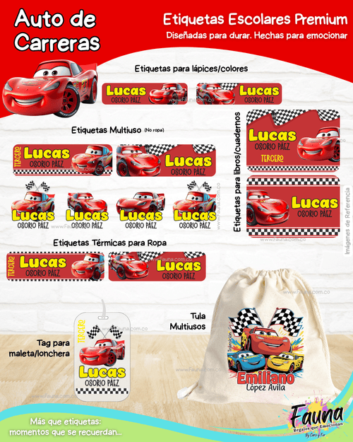 Auto de Carreras 🏎️ - Etiquetas Escolares Premium Personalizadas