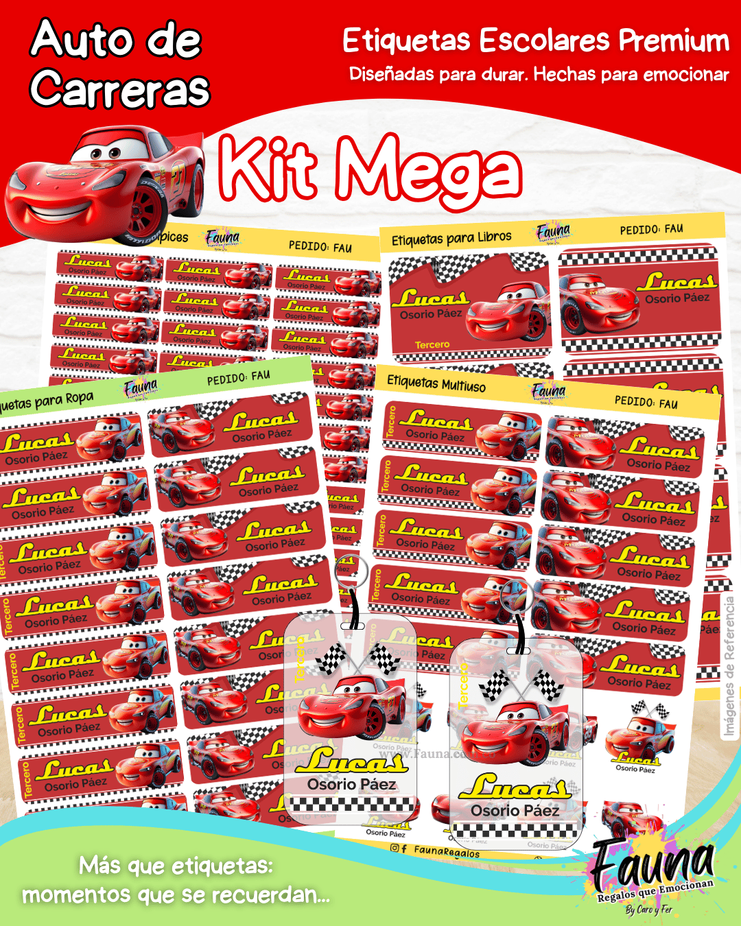 Auto de Carreras 🏎️ - Etiquetas Escolares Premium Personalizadas
