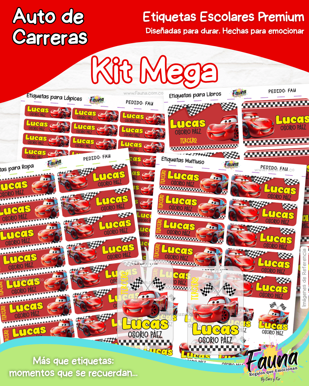Auto de Carreras 🏎️ - Etiquetas Escolares Premium Personalizadas