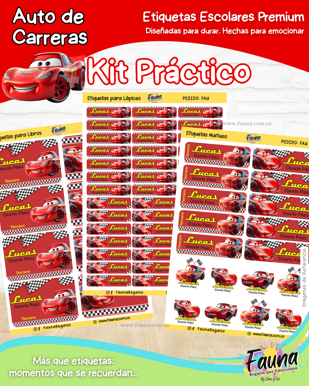 Auto de Carreras 🏎️ - Etiquetas Escolares Premium Personalizadas