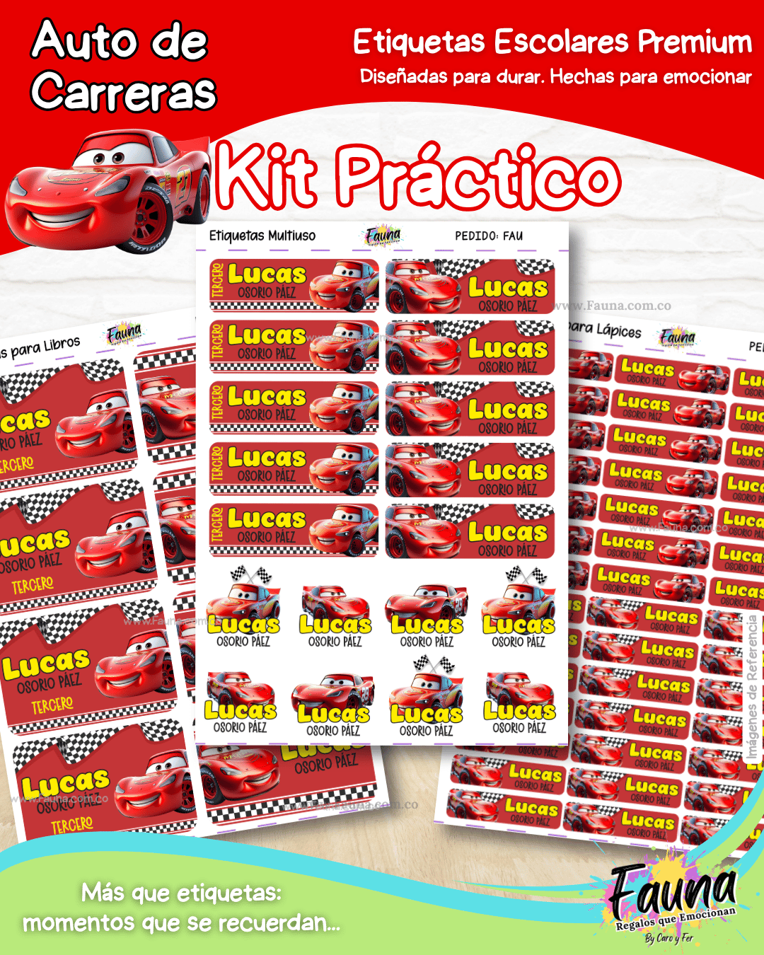 Auto de Carreras 🏎️ - Etiquetas Escolares Premium Personalizadas
