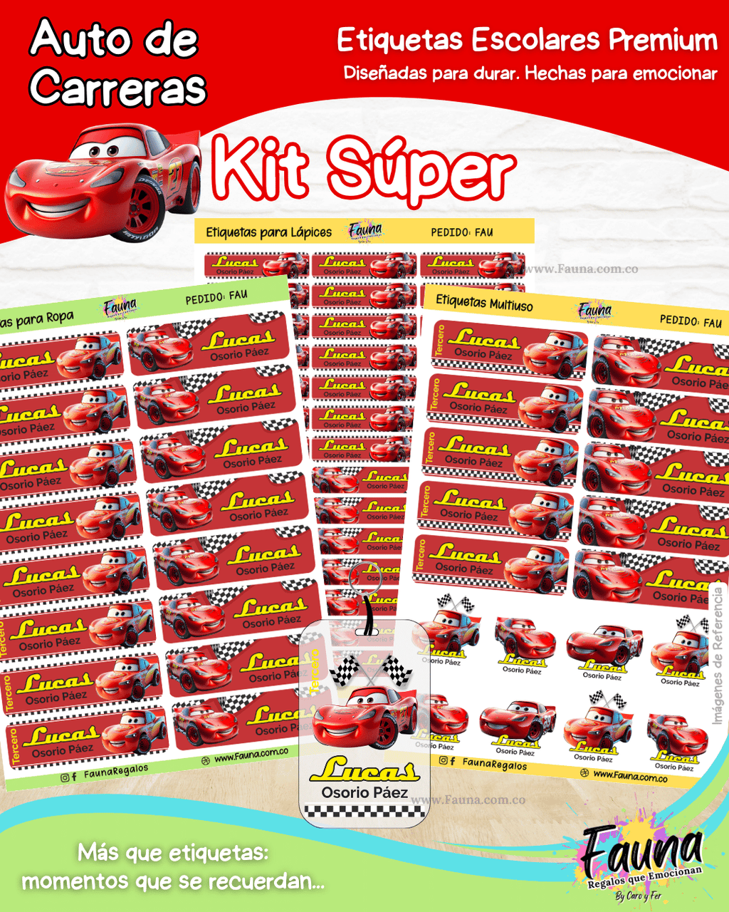 Auto de Carreras 🏎️ - Etiquetas Escolares Premium Personalizadas