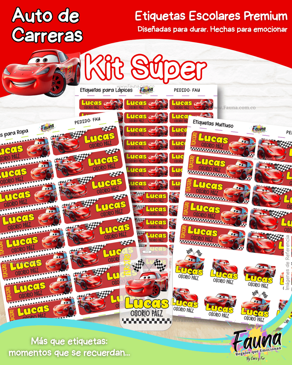 Auto de Carreras 🏎️ - Etiquetas Escolares Premium Personalizadas