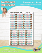 Aventurera del Océano 🌺 - Etiquetas Escolares Premium Personalizadas