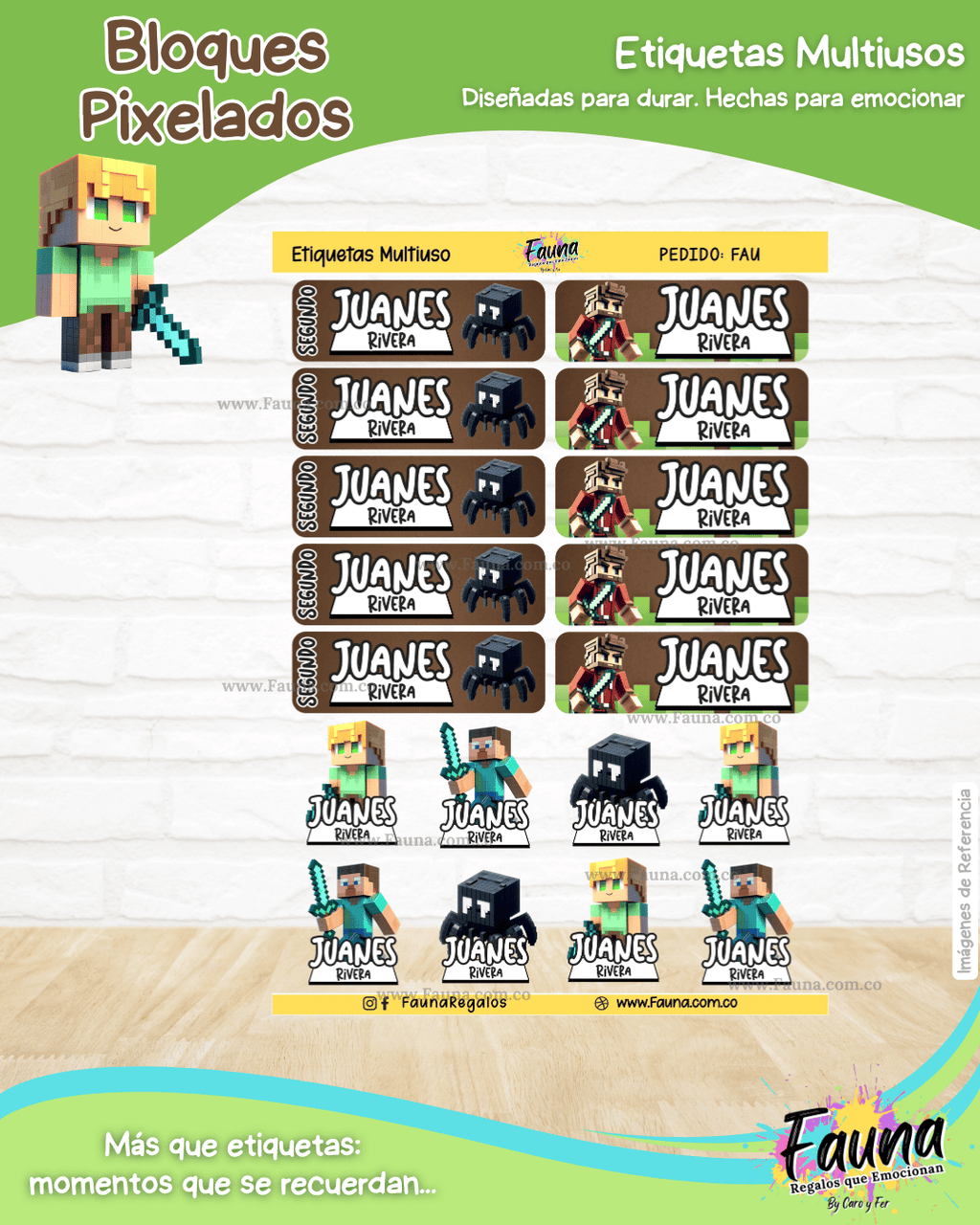 Bloques Pixelados 🟩 - Etiquetas Escolares Premium Personalizadas