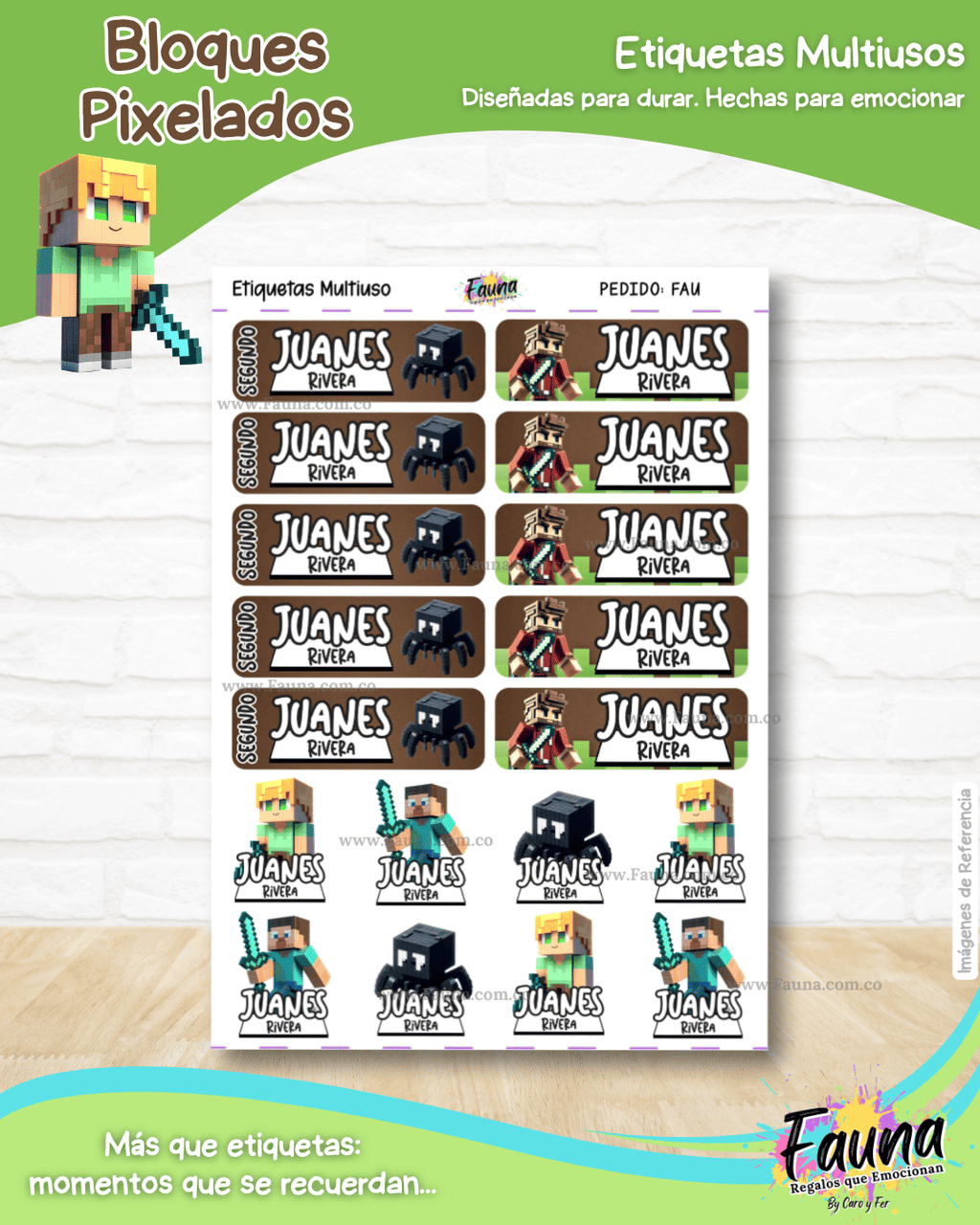 Bloques Pixelados 🟩 - Etiquetas Escolares Premium Personalizadas
