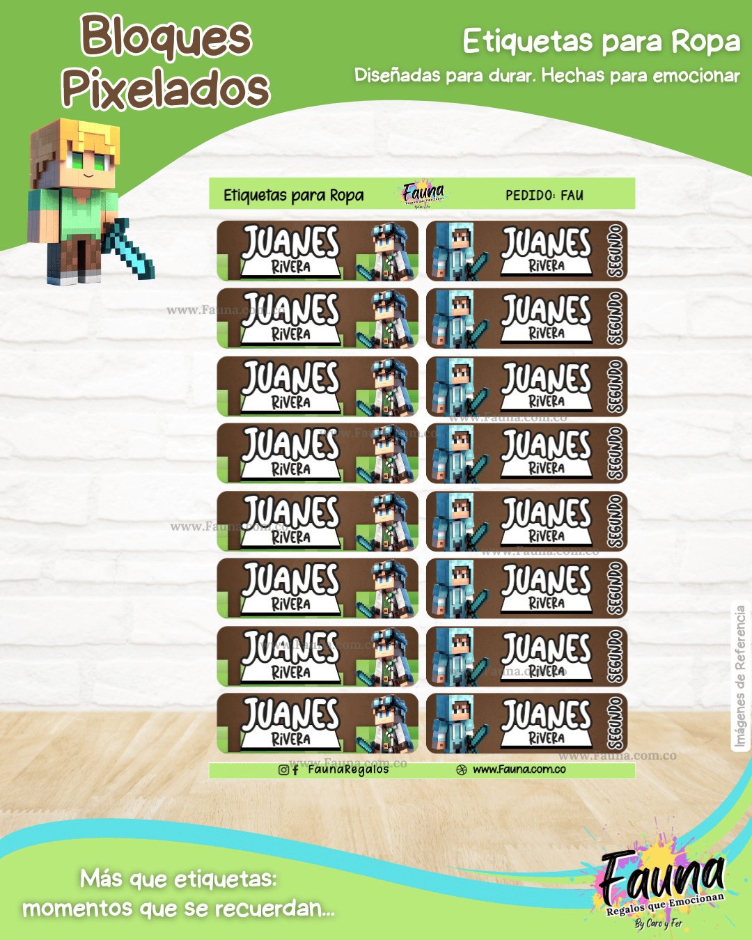 Bloques Pixelados 🟩 - Etiquetas Escolares Premium Personalizadas