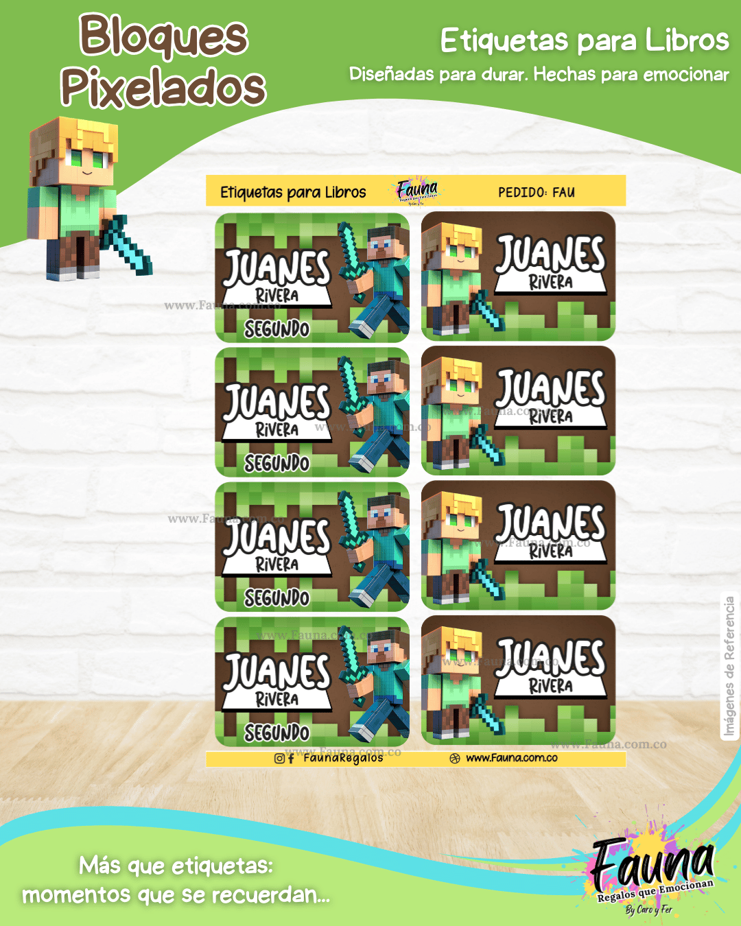 Bloques Pixelados 🟩 - Etiquetas Escolares Premium Personalizadas