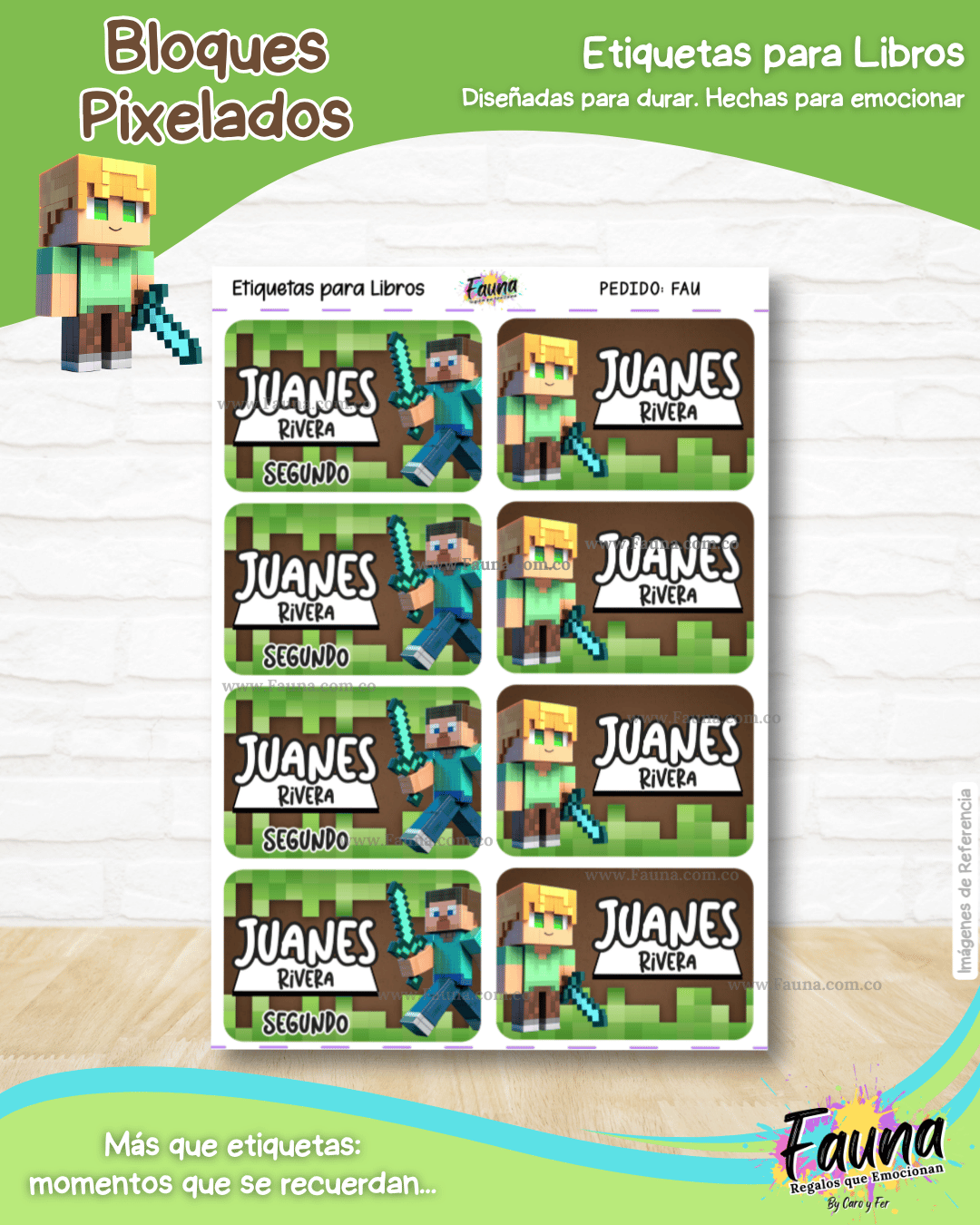 Bloques Pixelados 🟩 - Etiquetas Escolares Premium Personalizadas