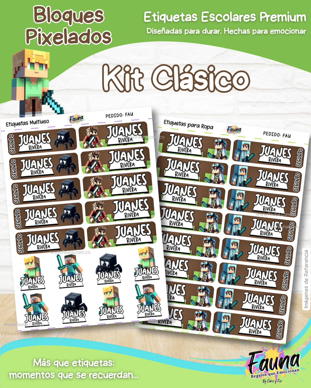 Bloques Pixelados 🟩 - Etiquetas Escolares Premium Personalizadas