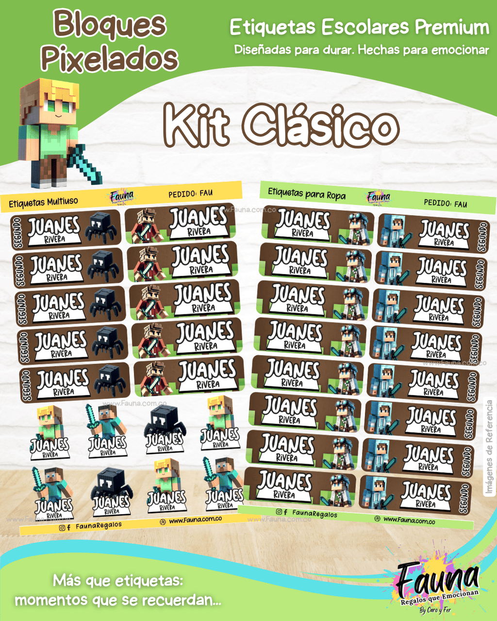 Bloques Pixelados 🟩 - Etiquetas Escolares Premium Personalizadas
