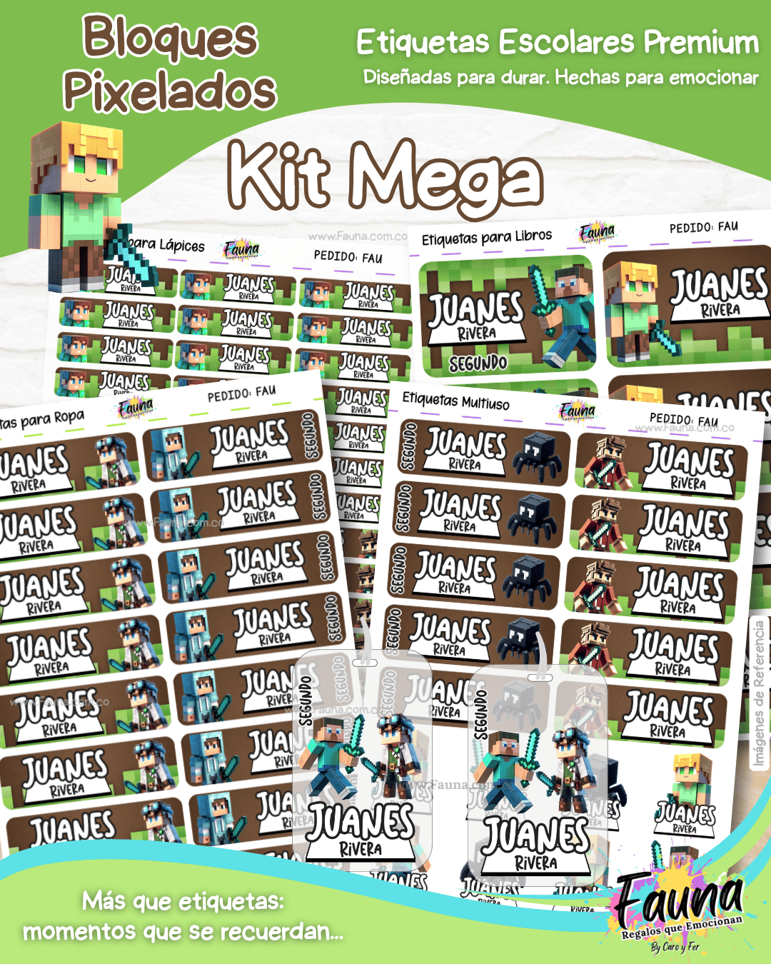 Bloques Pixelados 🟩 - Etiquetas Escolares Premium Personalizadas