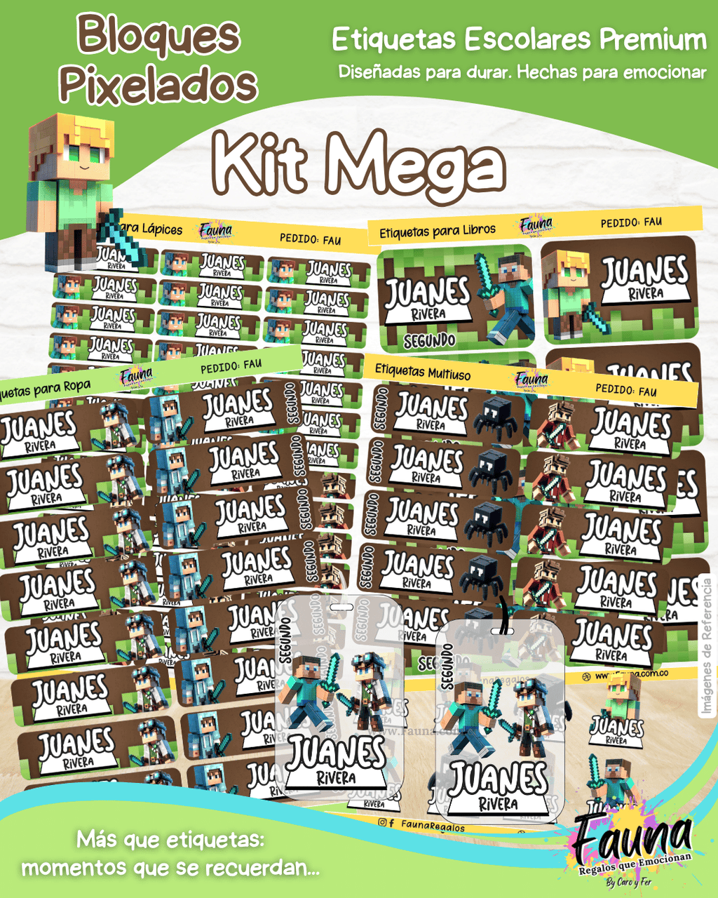 Bloques Pixelados 🟩 - Etiquetas Escolares Premium Personalizadas