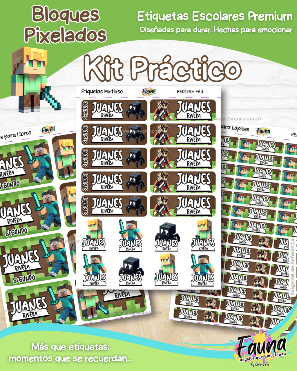 Bloques Pixelados 🟩 - Etiquetas Escolares Premium Personalizadas