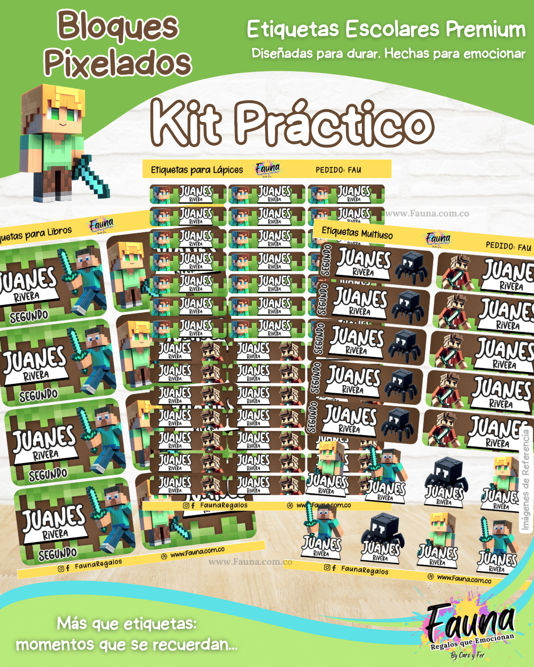 Bloques Pixelados 🟩 - Etiquetas Escolares Premium Personalizadas