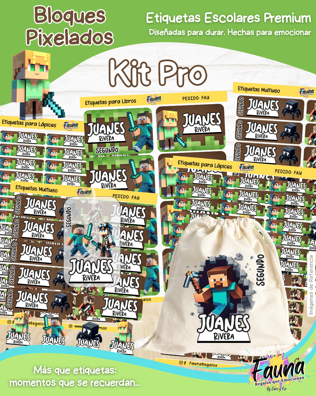 Bloques Pixelados 🟩 - Etiquetas Escolares Premium Personalizadas