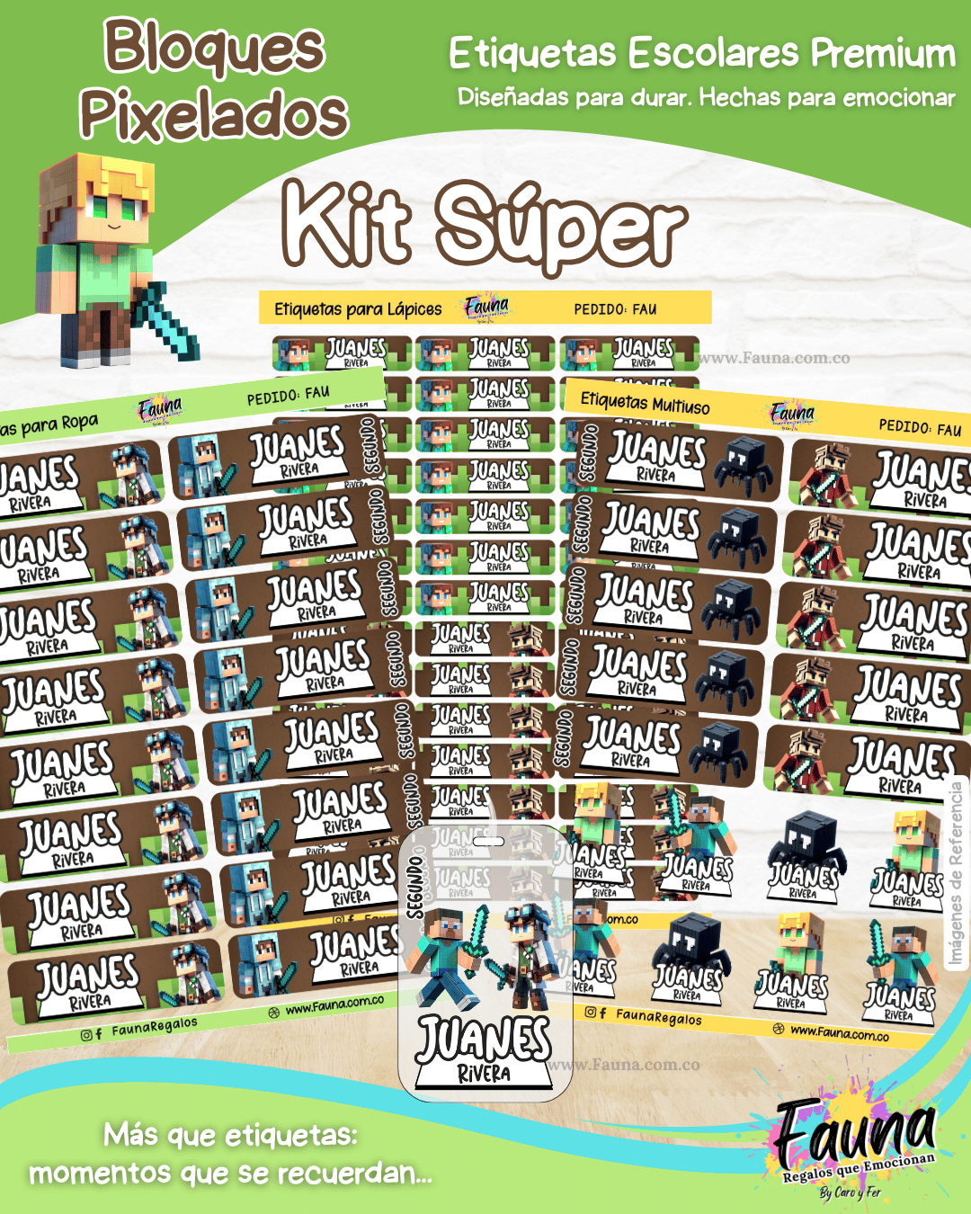 Bloques Pixelados 🟩 - Etiquetas Escolares Premium Personalizadas