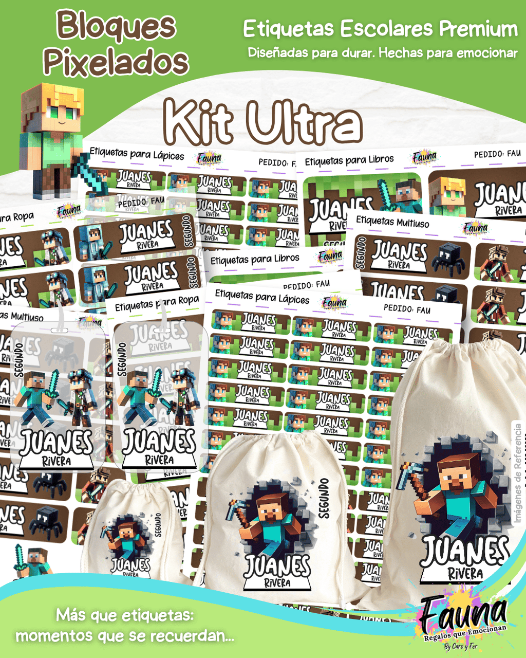 Bloques Pixelados 🟩 - Etiquetas Escolares Premium Personalizadas