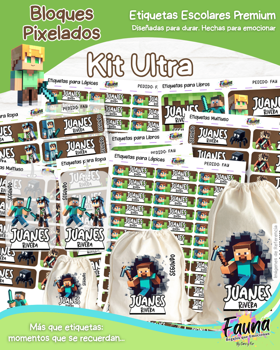 Bloques Pixelados 🟩 - Etiquetas Escolares Premium Personalizadas