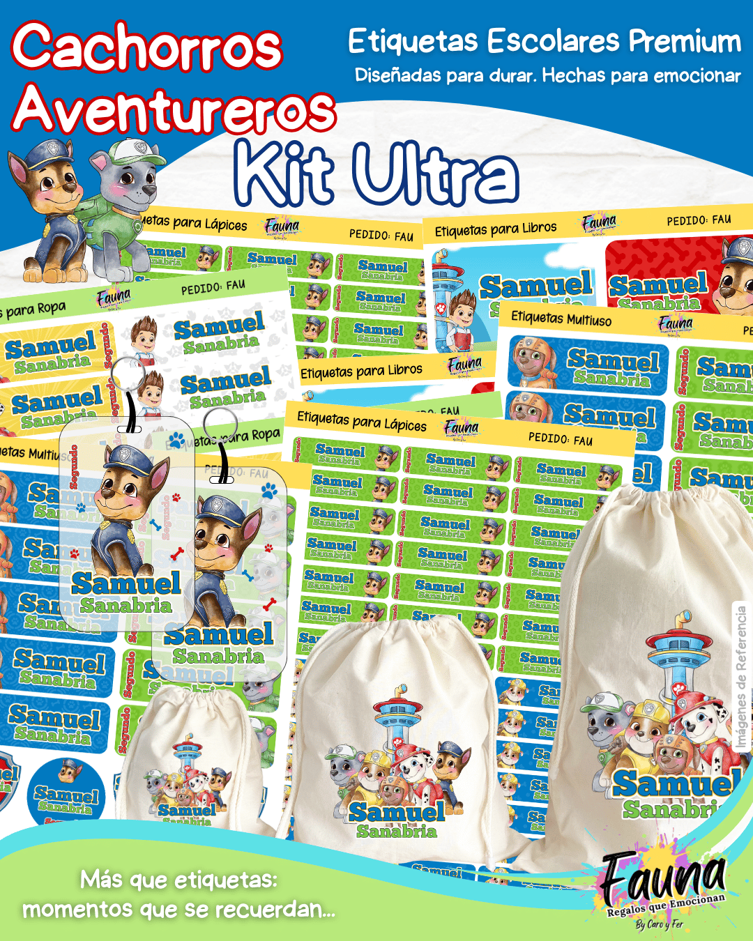 Cachorros Aventureros 🐾 - Etiquetas Escolares Premium Personalizadas