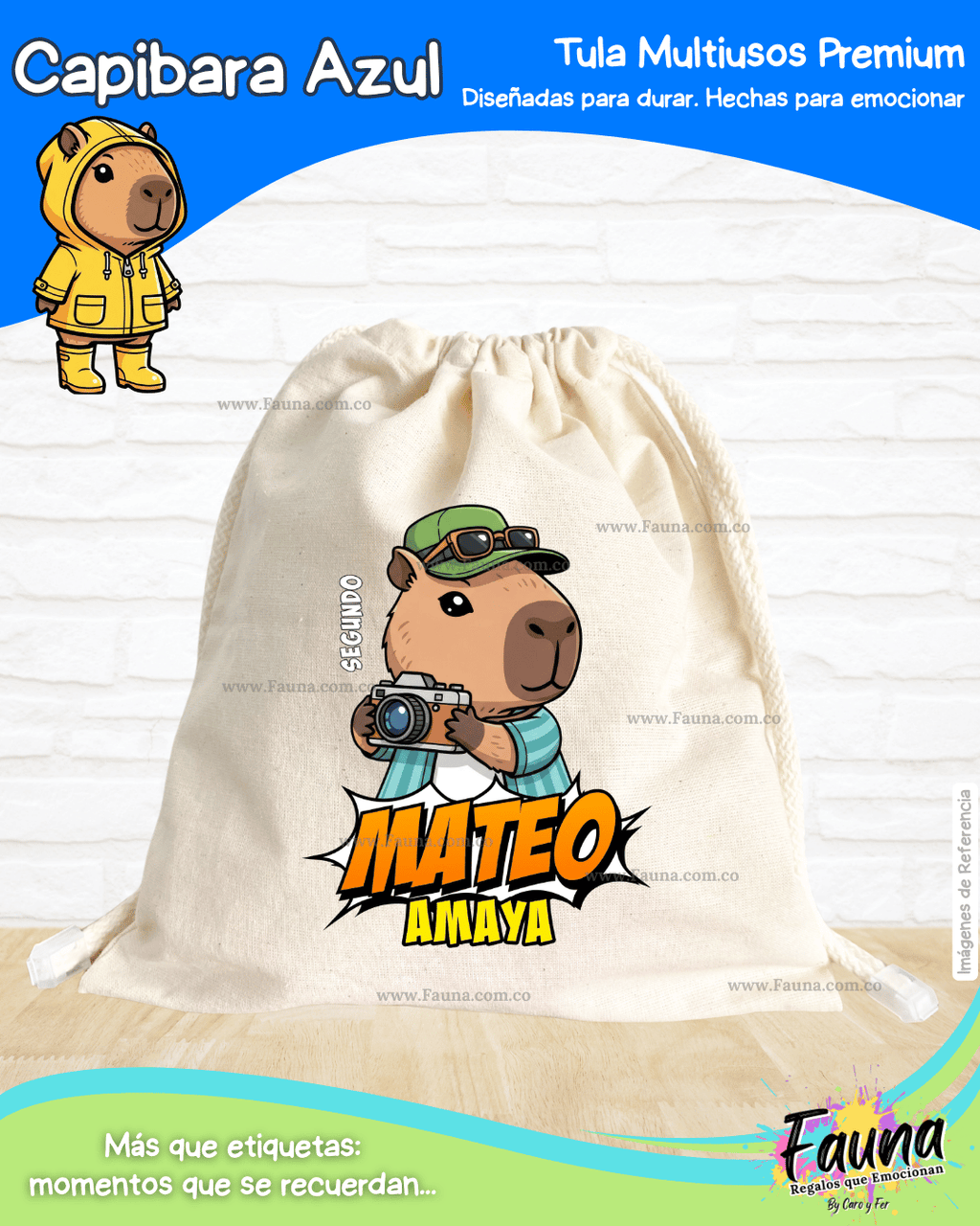 Capibara Azul 💙 - Tula personalizada para niños – multiusos con nombre