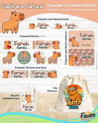 Capibara Natural 🦫 - Etiquetas Escolares Premium Personalizadas