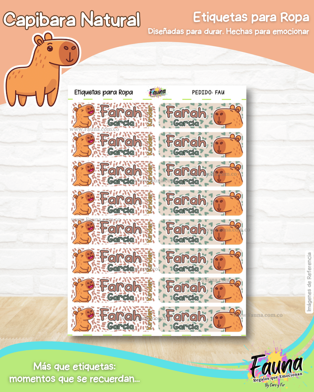 Capibara Natural 🦫 - Etiquetas Escolares Premium Personalizadas