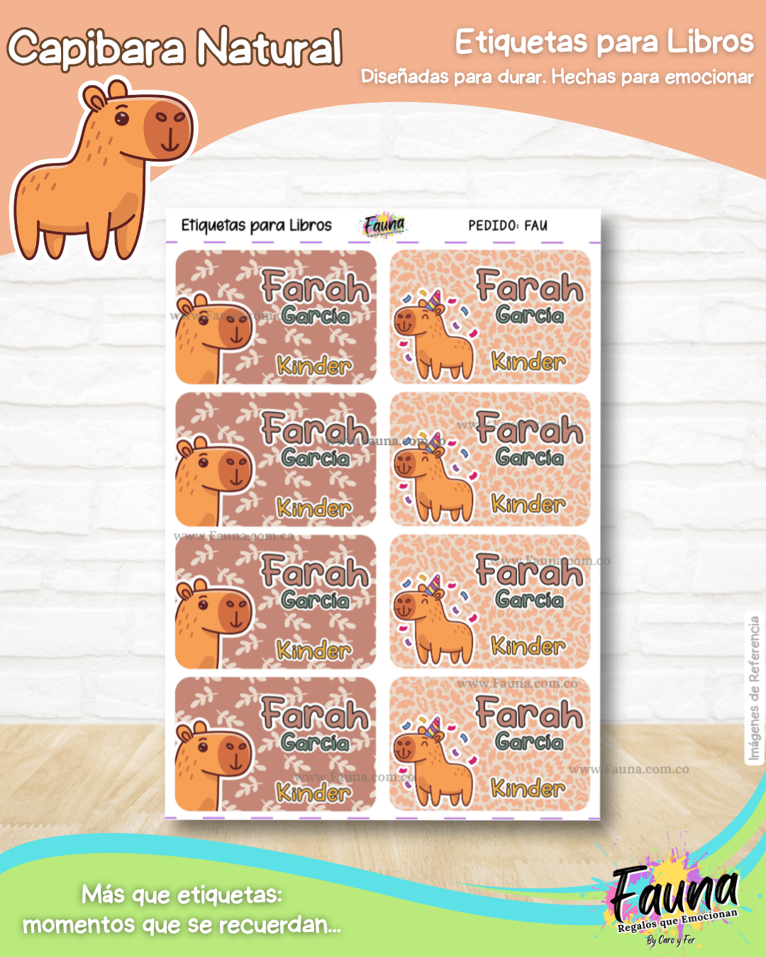 Capibara Natural 🦫 - Etiquetas Escolares Premium Personalizadas