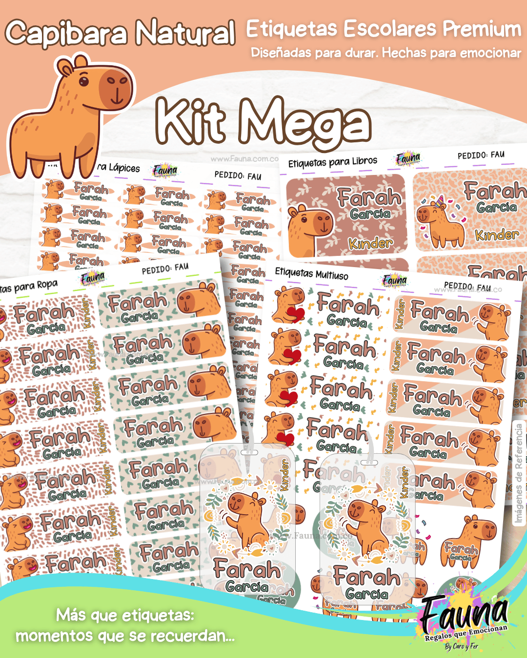 Capibara Natural 🦫 - Etiquetas Escolares Premium Personalizadas