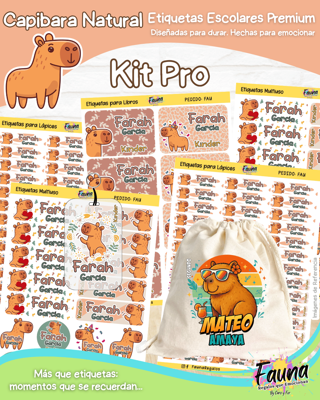Capibara Natural 🦫 - Etiquetas Escolares Premium Personalizadas