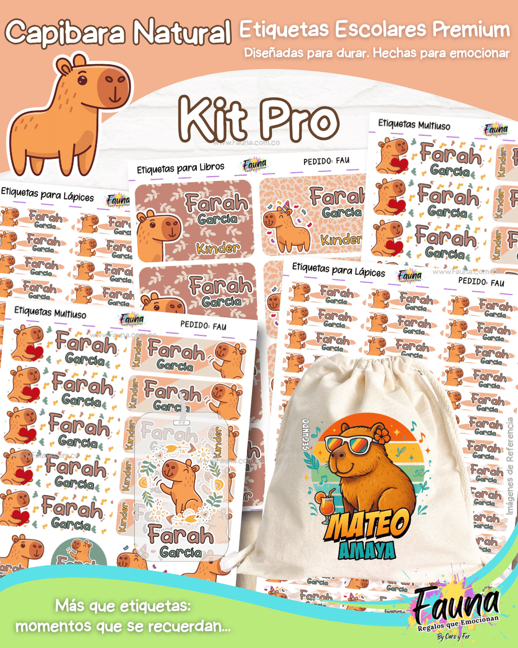 Capibara Natural 🦫 - Etiquetas Escolares Premium Personalizadas
