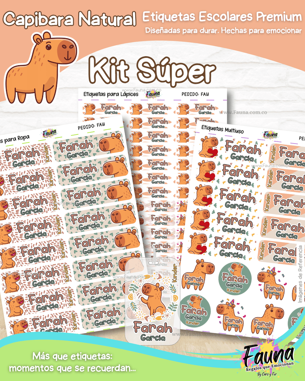 Capibara Natural 🦫 - Etiquetas Escolares Premium Personalizadas