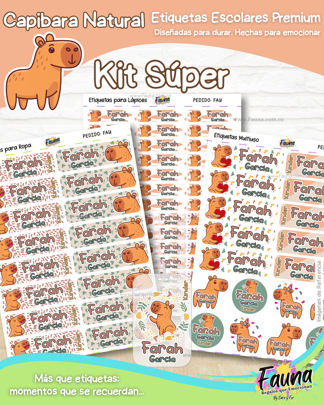 Capibara Natural 🦫 - Etiquetas Escolares Premium Personalizadas