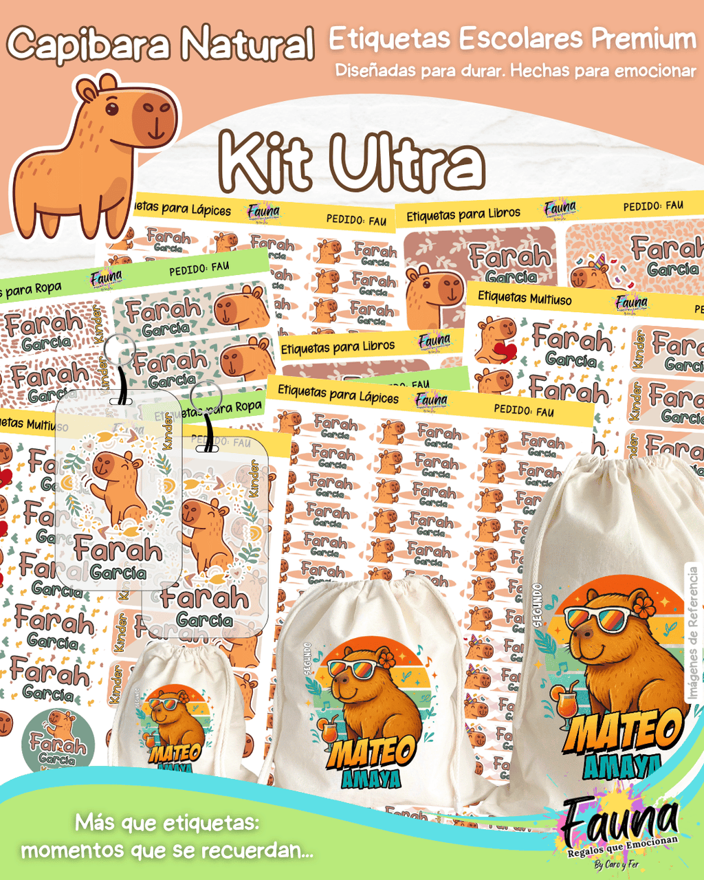 Capibara Natural 🦫 - Etiquetas Escolares Premium Personalizadas