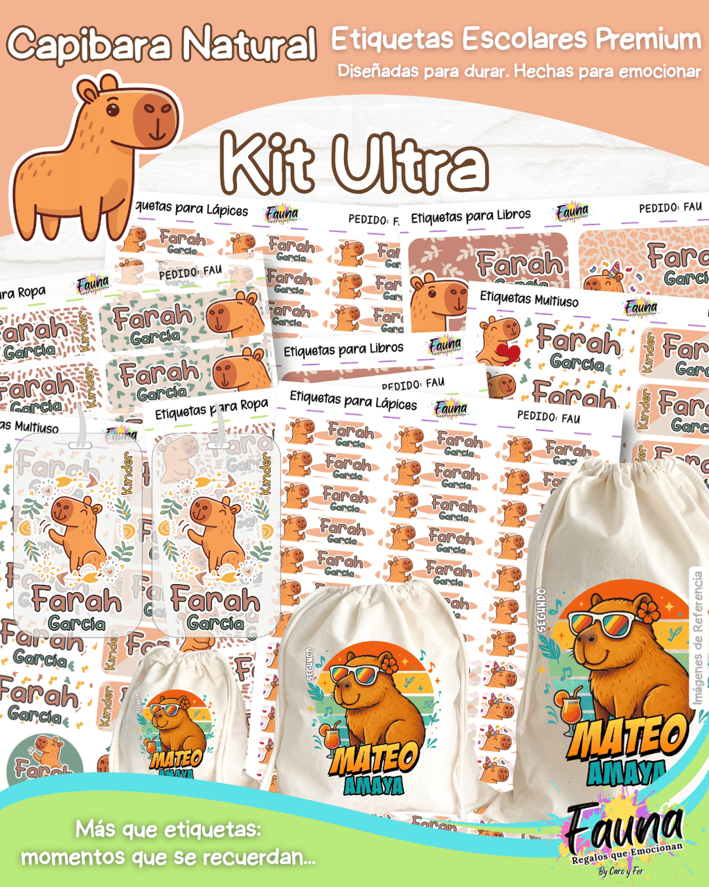 Capibara Natural 🦫 - Etiquetas Escolares Premium Personalizadas