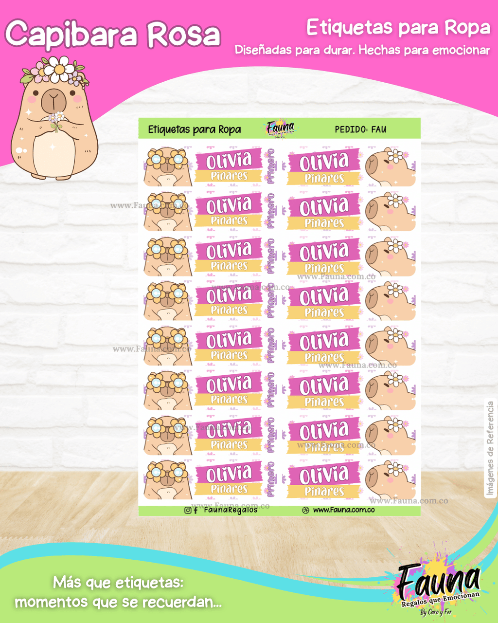 Capibara Rosa 💗 - Etiquetas Escolares Premium Personalizadas