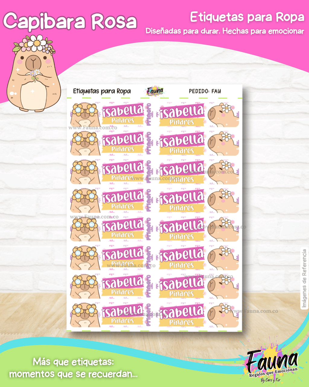 Capibara Rosa 💗 - Etiquetas Escolares Premium Personalizadas