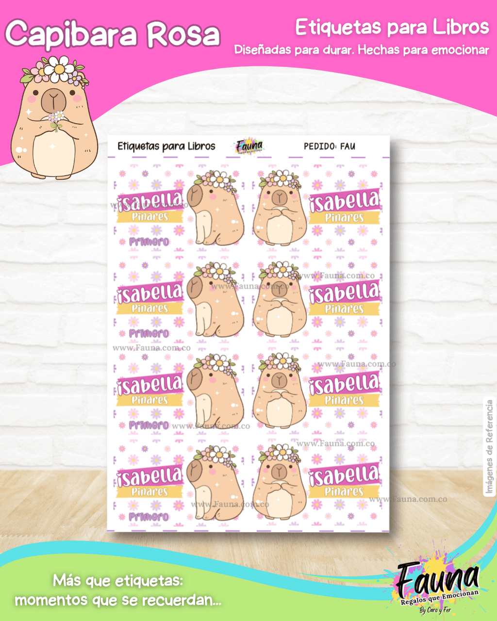 Capibara Rosa 💗 - Etiquetas Escolares Premium Personalizadas