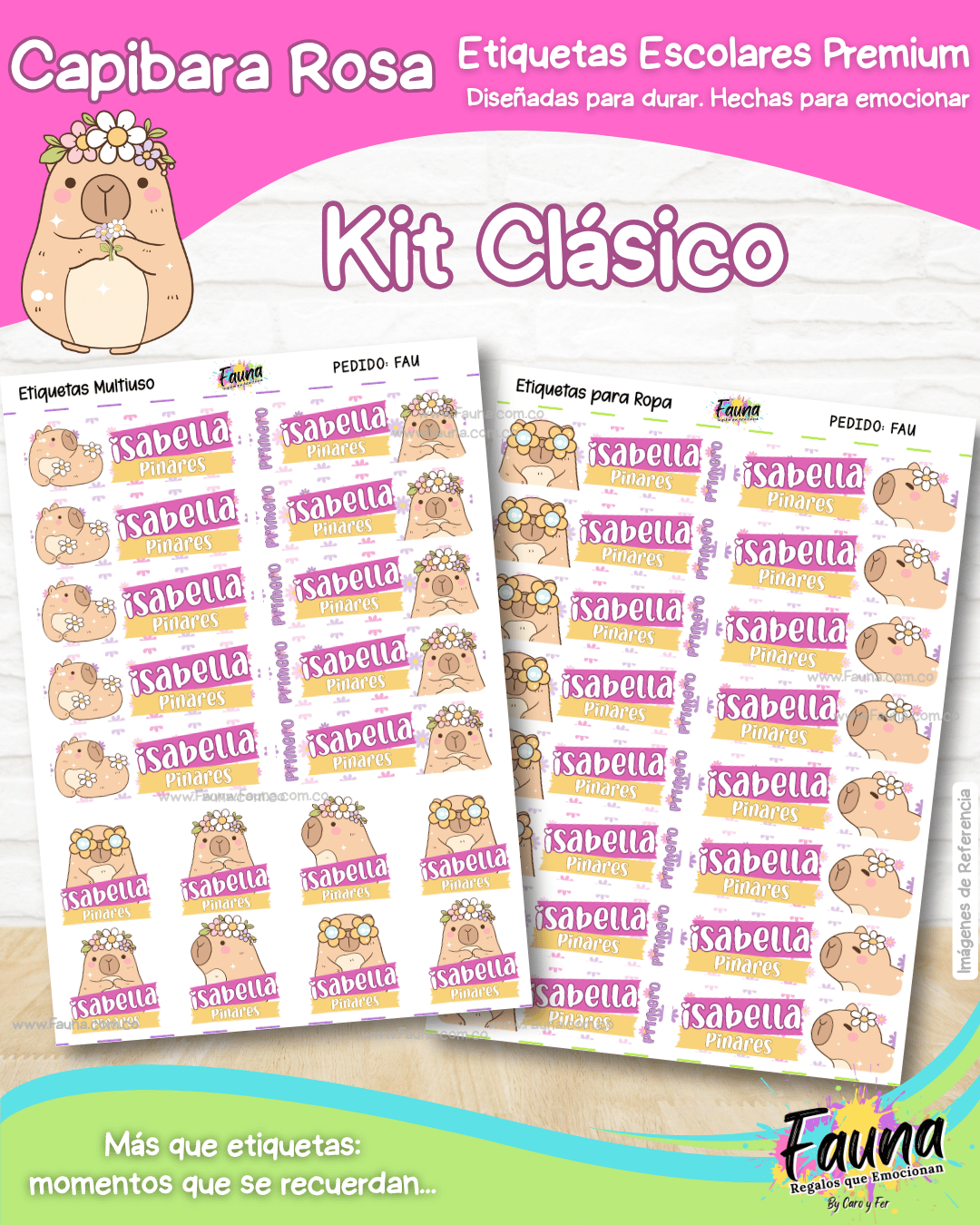 Capibara Rosa 💗 - Etiquetas Escolares Premium Personalizadas
