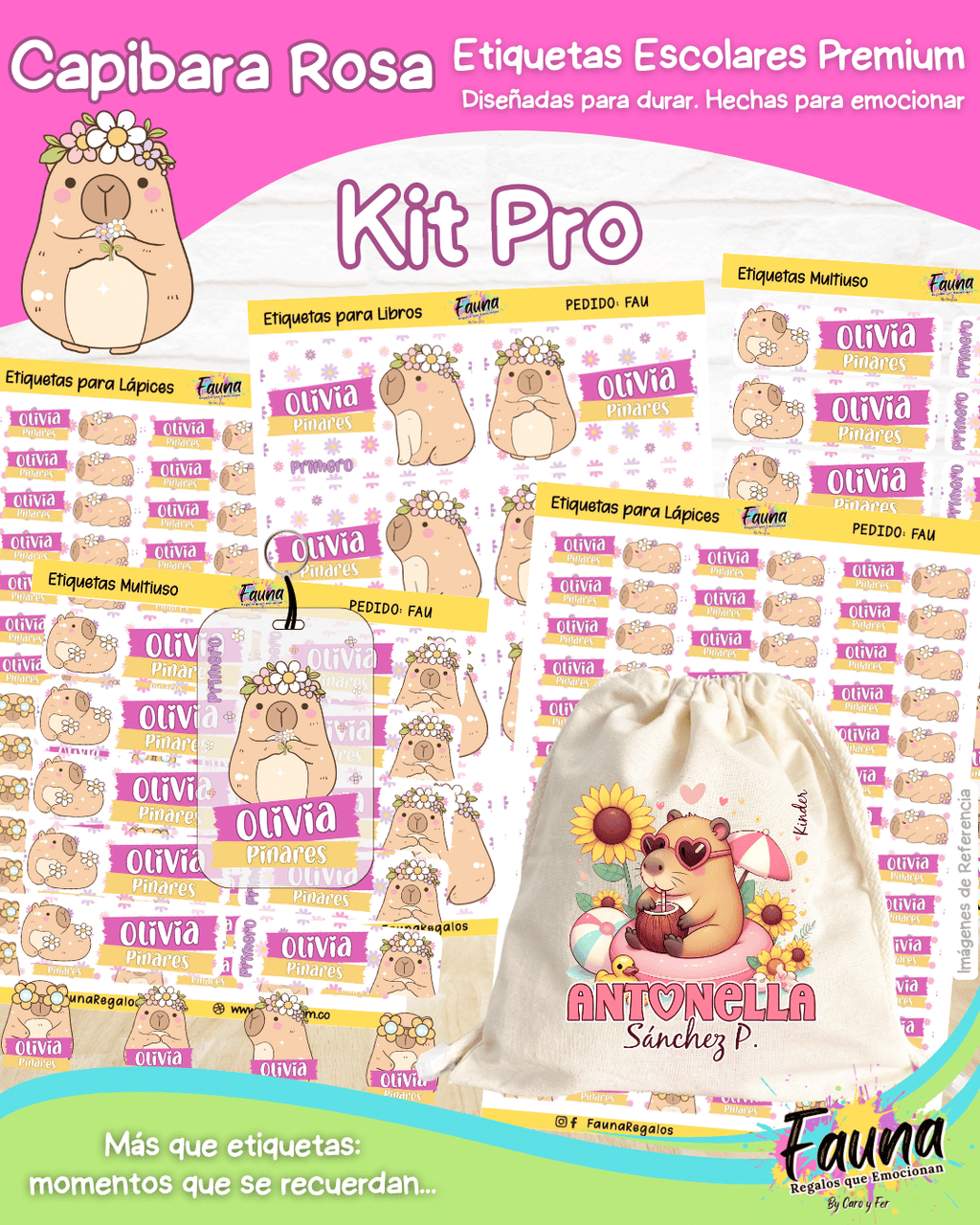 Capibara Rosa 💗 - Etiquetas Escolares Premium Personalizadas
