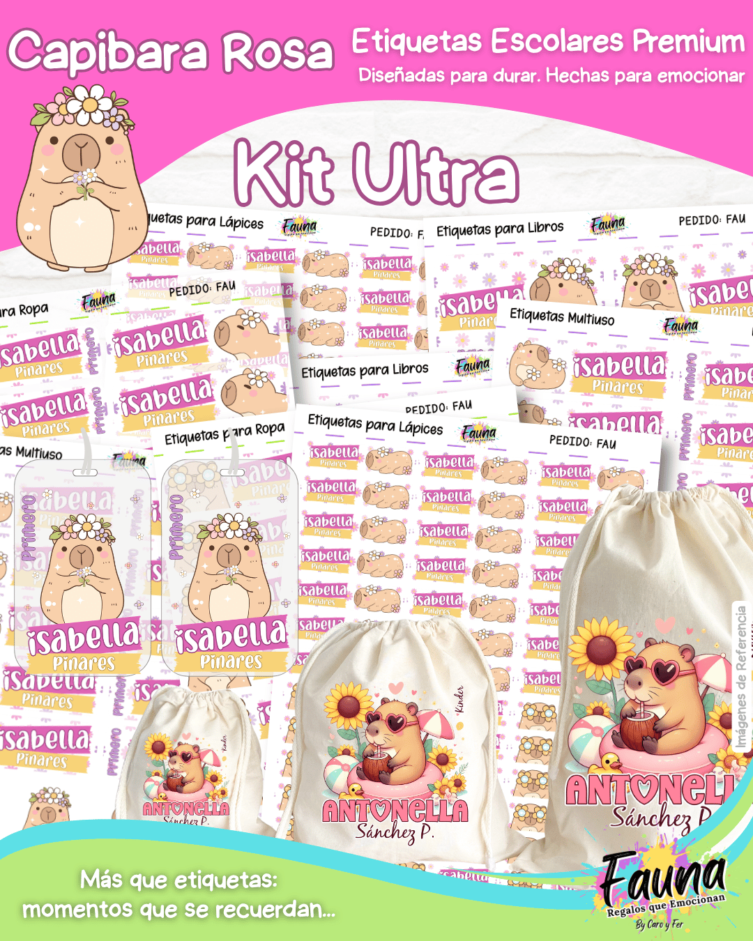 Capibara Rosa 💗 - Etiquetas Escolares Premium Personalizadas