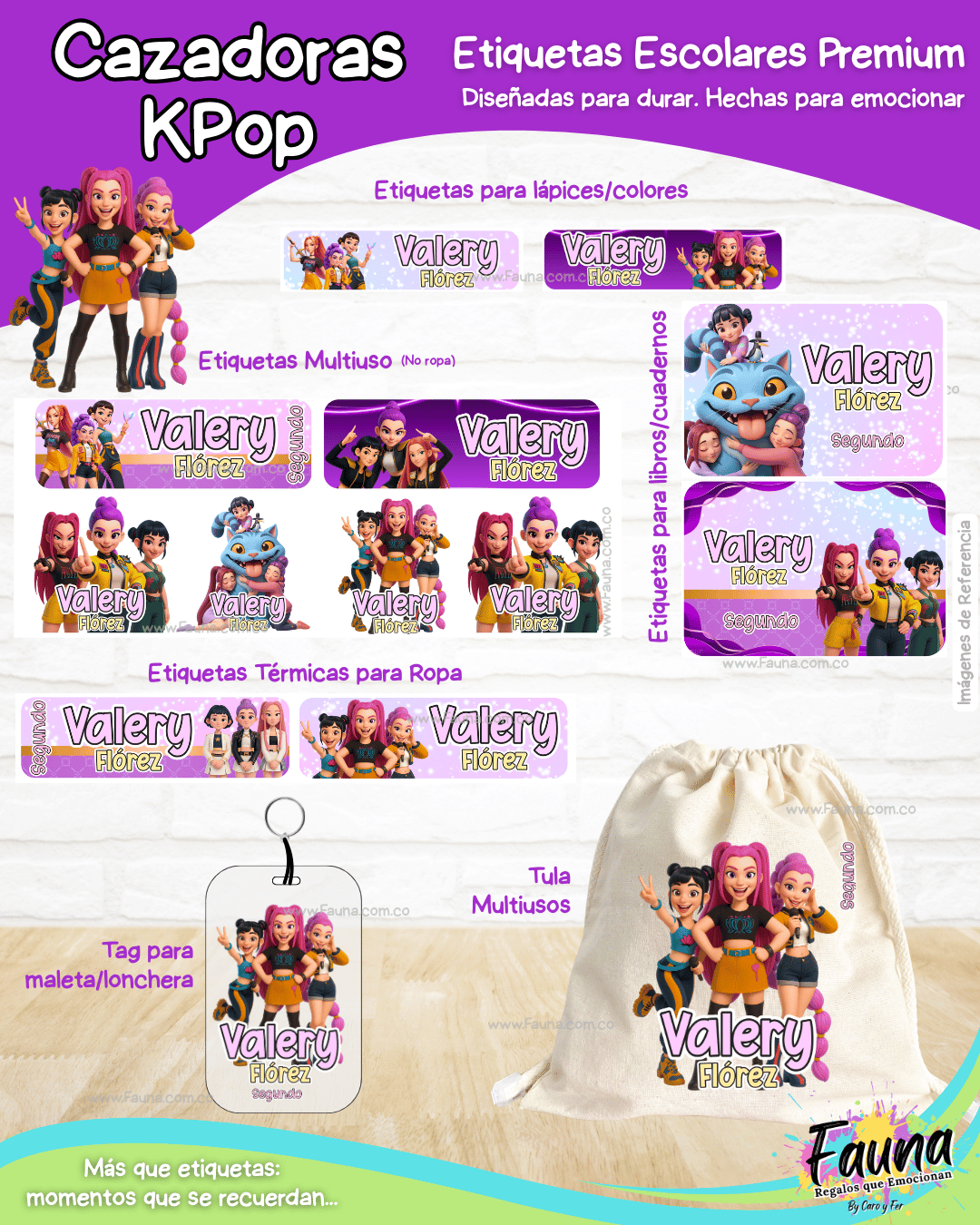 Cazadoras K-Pop 💜 - Etiquetas Escolares Premium Personalizadas