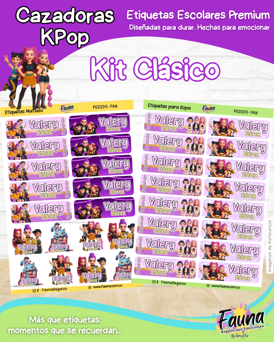 Cazadoras K-Pop 💜 - Etiquetas Escolares Premium Personalizadas