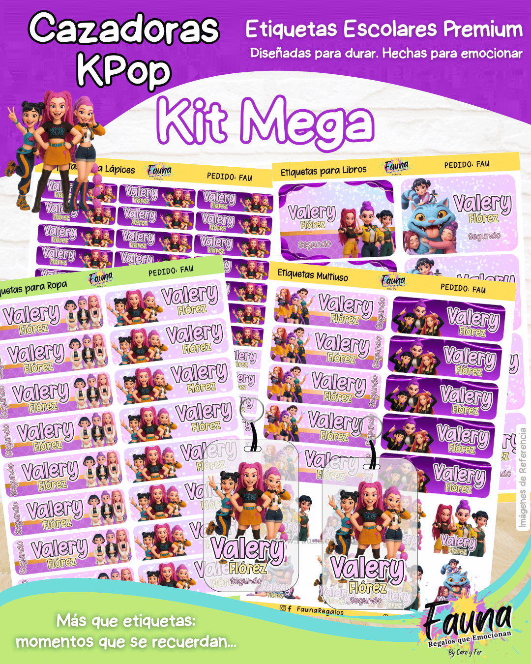 Cazadoras K-Pop 💜 - Etiquetas Escolares Premium Personalizadas