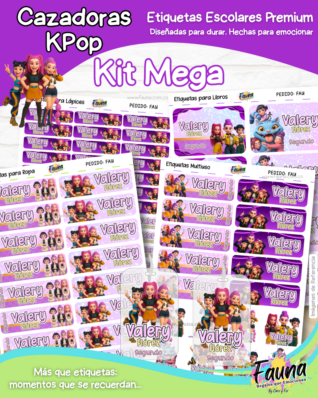 Cazadoras K-Pop 💜 - Etiquetas Escolares Premium Personalizadas