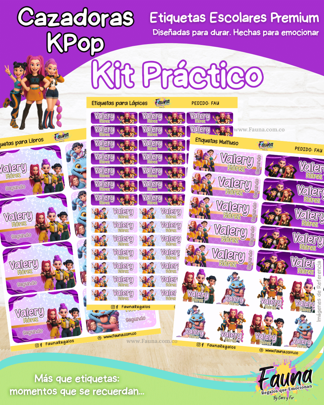 Cazadoras K-Pop 💜 - Etiquetas Escolares Premium Personalizadas