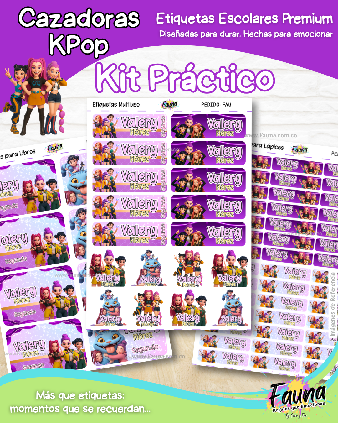 Cazadoras K-Pop 💜 - Etiquetas Escolares Premium Personalizadas