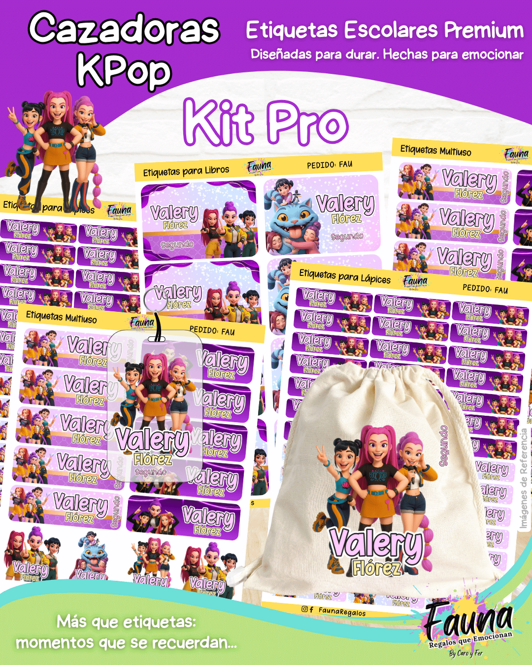 Cazadoras K-Pop 💜 - Etiquetas Escolares Premium Personalizadas